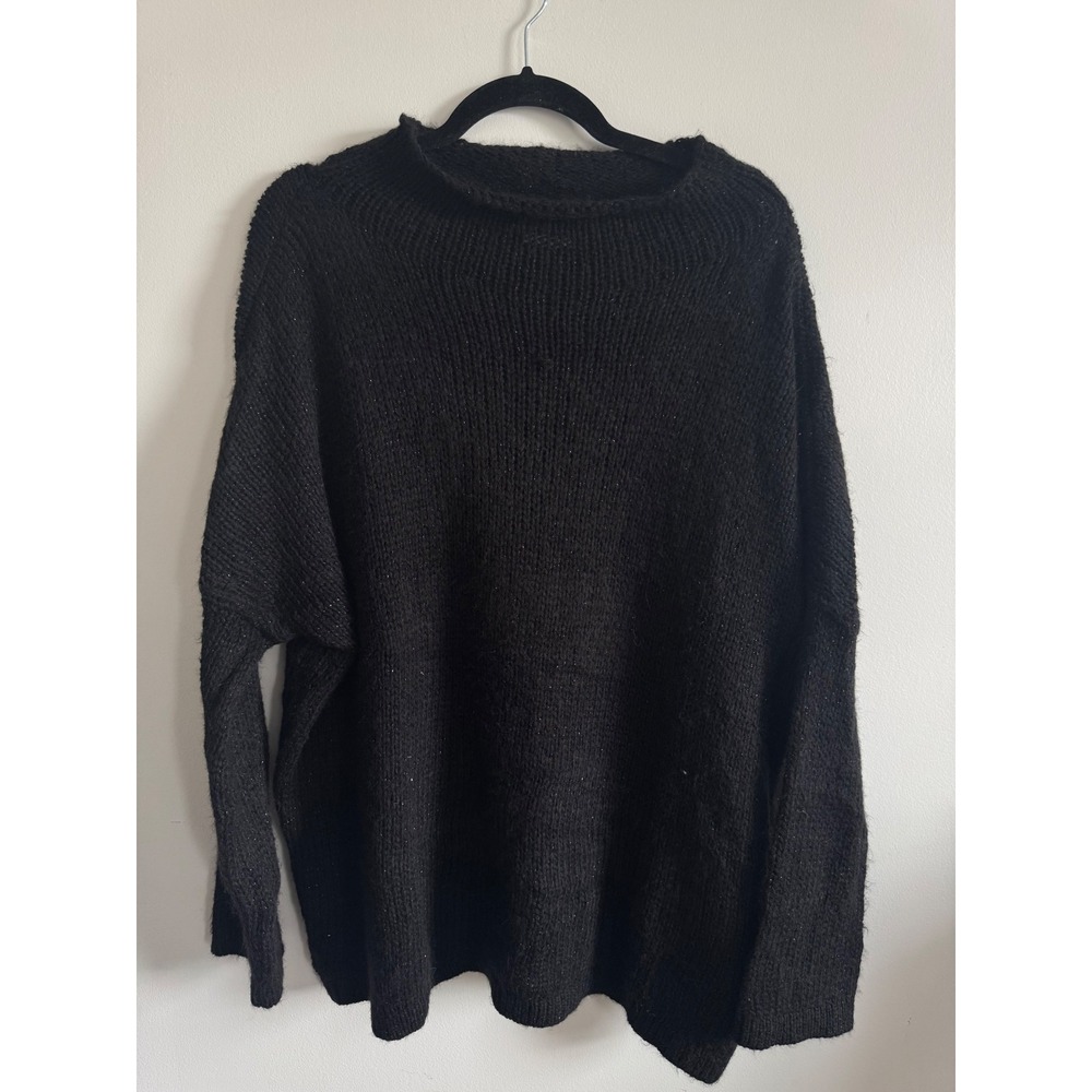 Debbie Katz South Beach Black Oversized Mock Neck Knit Sweater Made in Italy